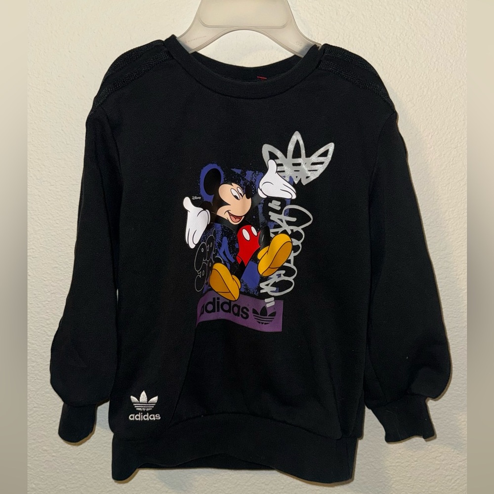 Adidas Kids Black Sweatshirt with Mickey Mouse Graphic